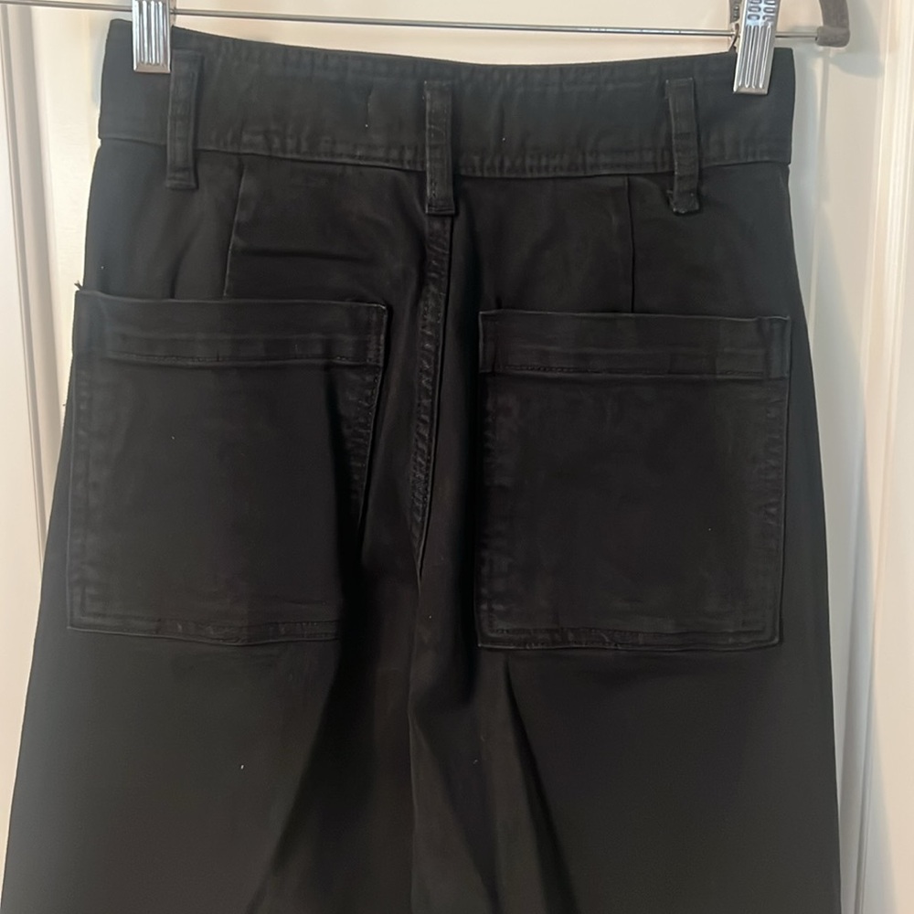 Zara black denim jeans pants high rise flare with raw hem size us 2 - Picture 5 of 7
